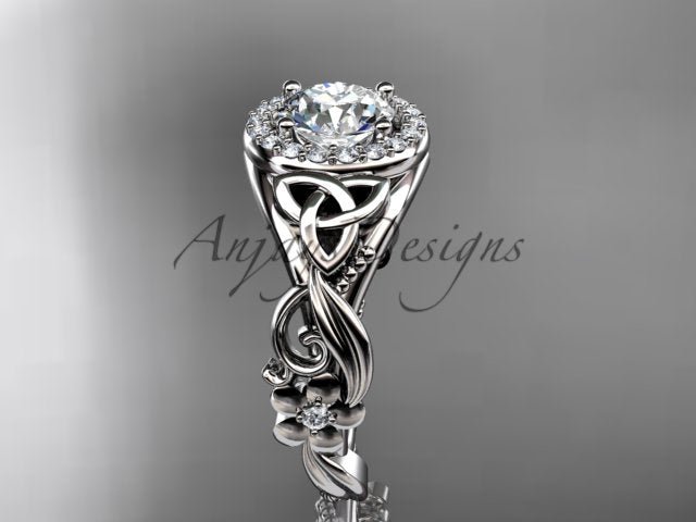 1 Carat Round Lab Grown Diamond Ring Celtic Halo Nature Inspired Engagement Ring