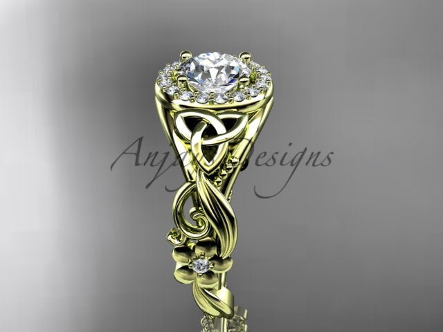1 Carat Round Lab Grown Diamond Ring Celtic Halo Nature Inspired Engagement Ring