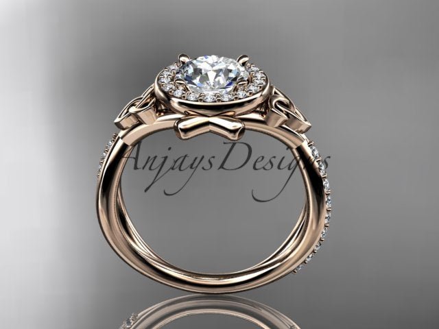 Celtic Ring Round Lab Grown Diamond Halo Ring Round VS1 IGI Certified Trinity Knot Engagement Ring