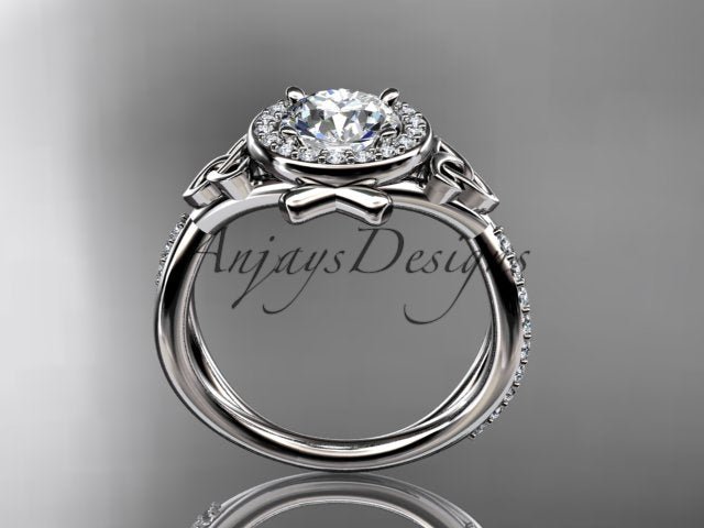 Celtic Ring Round Lab Grown Diamond Halo Ring Round VS1 IGI Certified Trinity Knot Engagement Ring