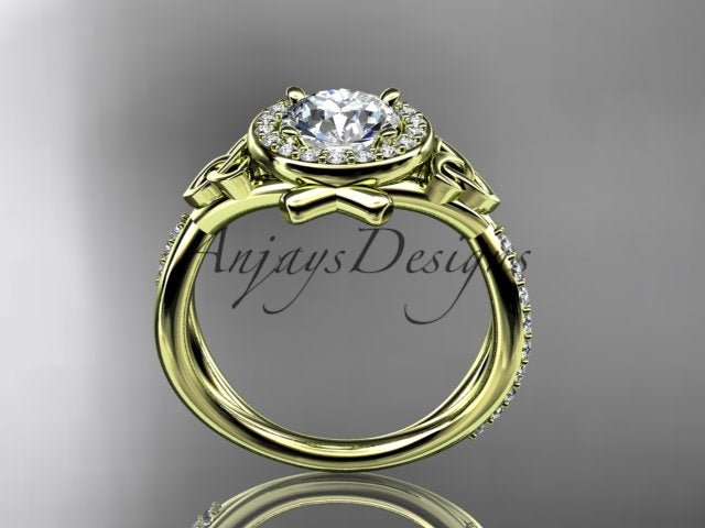 Celtic Ring Round Lab Grown Diamond Halo Ring Round VS1 IGI Certified Trinity Knot Engagement Ring