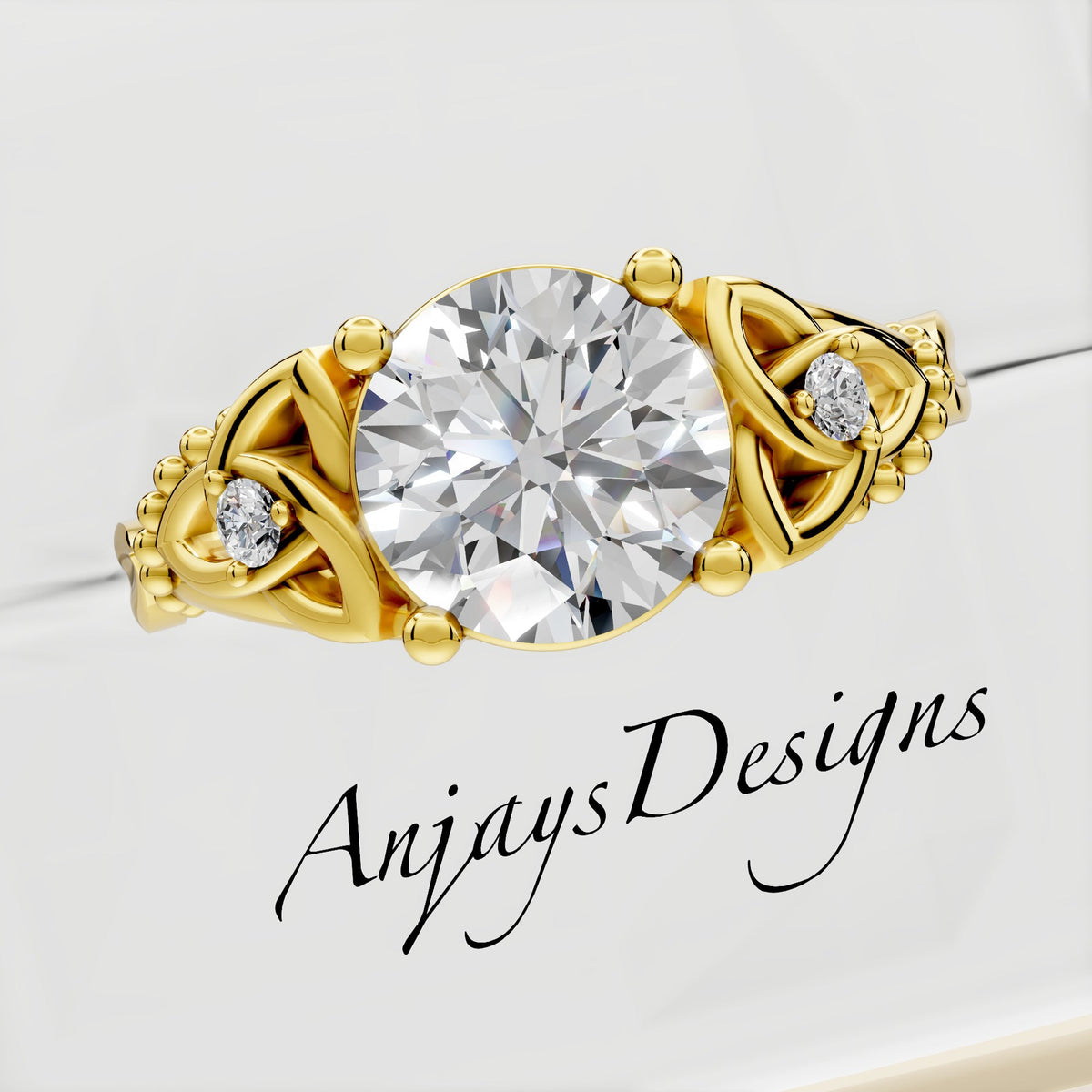 Celtic Engagement Ring 2 Carat Round Lab Grown Diamond Wedding Ring Celtic Knot Ring Nature Inspired