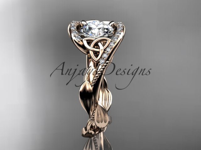 1 CT Round Cut Lab Grown Diamond Celtic Ring VS1 D CVD Nature Inspired Ring