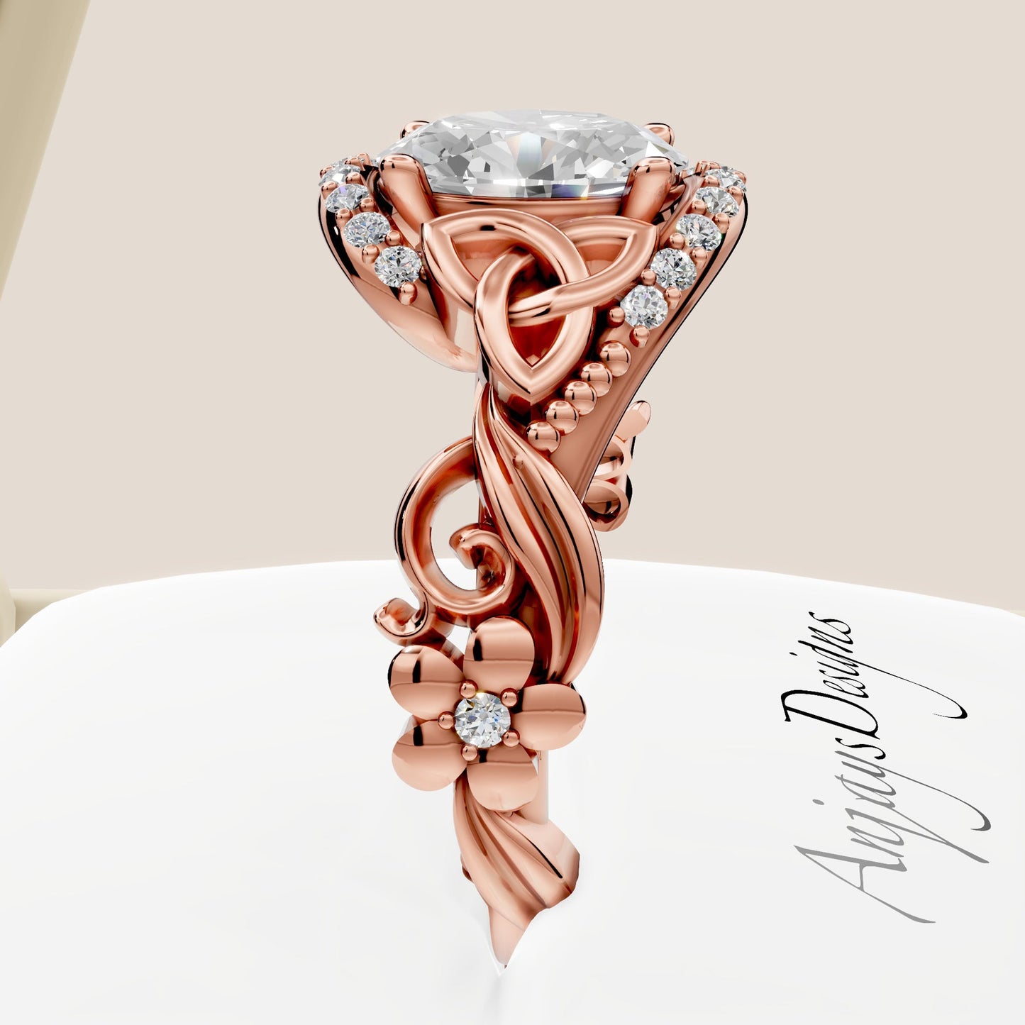 Celtic Engagement Ring 1 Carat Oval Lab Grown Diamond Wedding Ring Nature Inspired