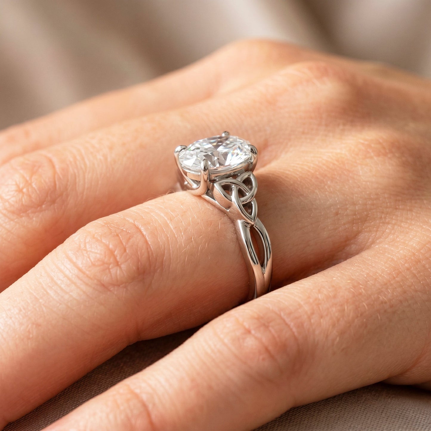 Celtic Engagement Ring 1.75 Carat Oval Diamond Trinity Knot Ring