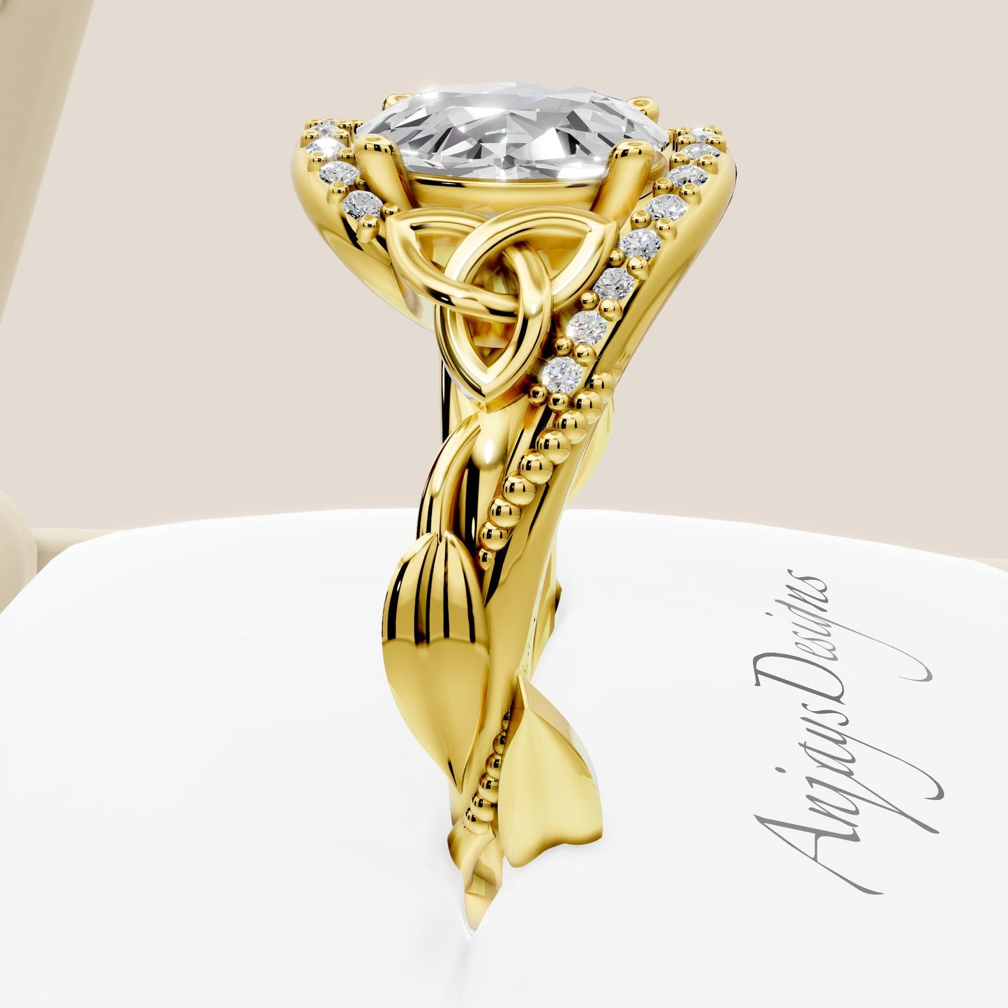 Celtic Engagement Ring 2 Carat IGI Certified Lab Grown Oval Cut Diamond Halo Engagement Ring Nature Inspired