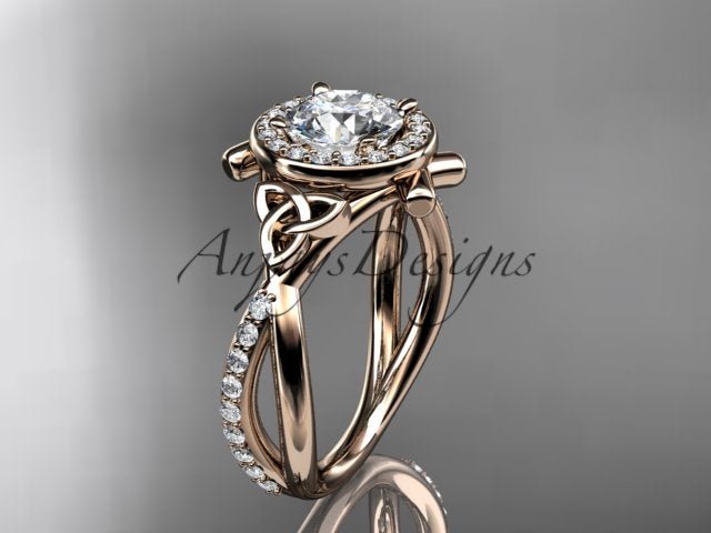 Celtic Ring Round Lab Grown Diamond Halo Ring Round VS1 IGI Certified Trinity Knot Engagement Ring