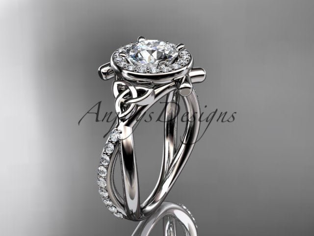 Celtic Ring Round Lab Grown Diamond Halo Ring Round VS1 IGI Certified Trinity Knot Engagement Ring
