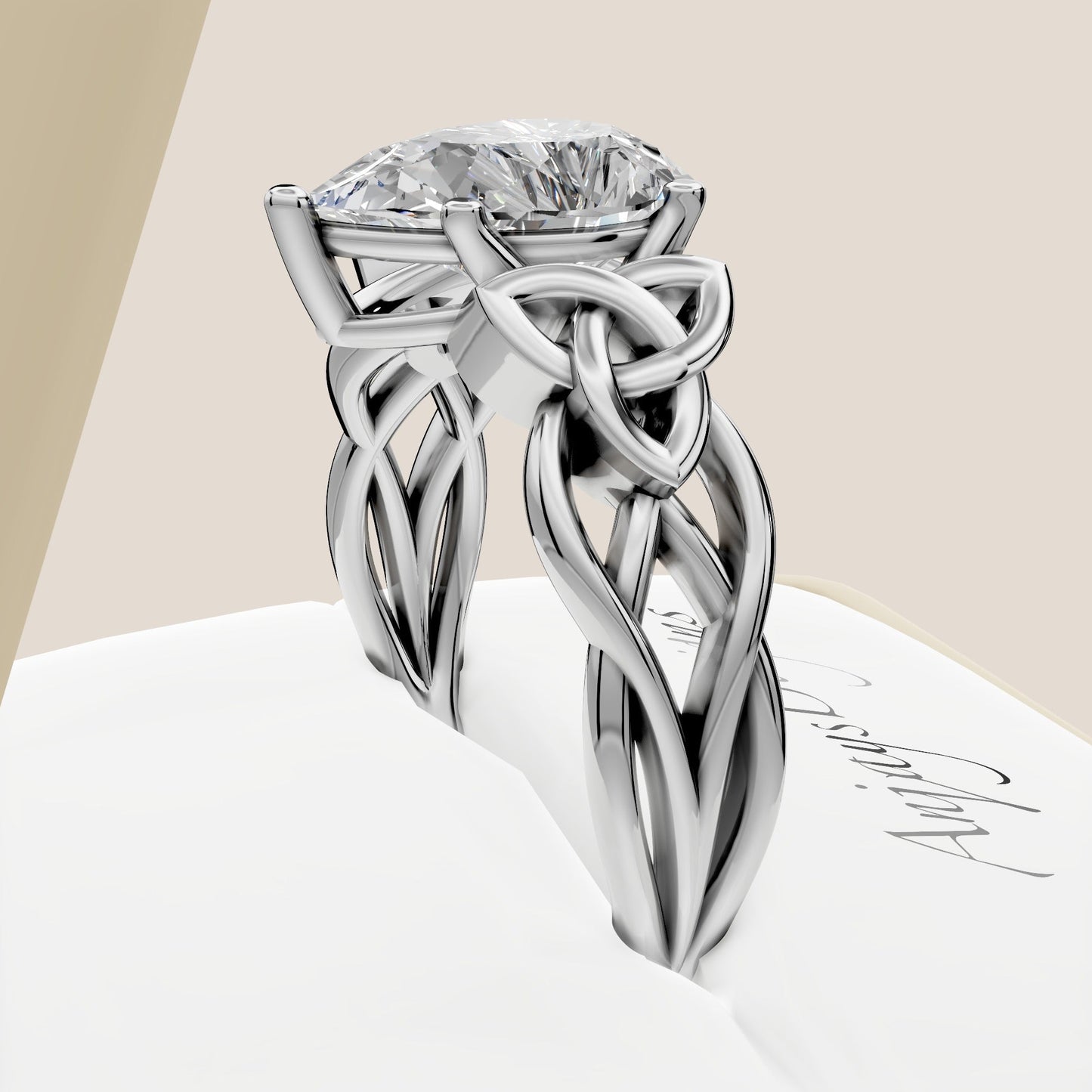 Celtic Engagement Ring 2 Carat Pear Cut Lab Grown Diamond Solitaire Ring