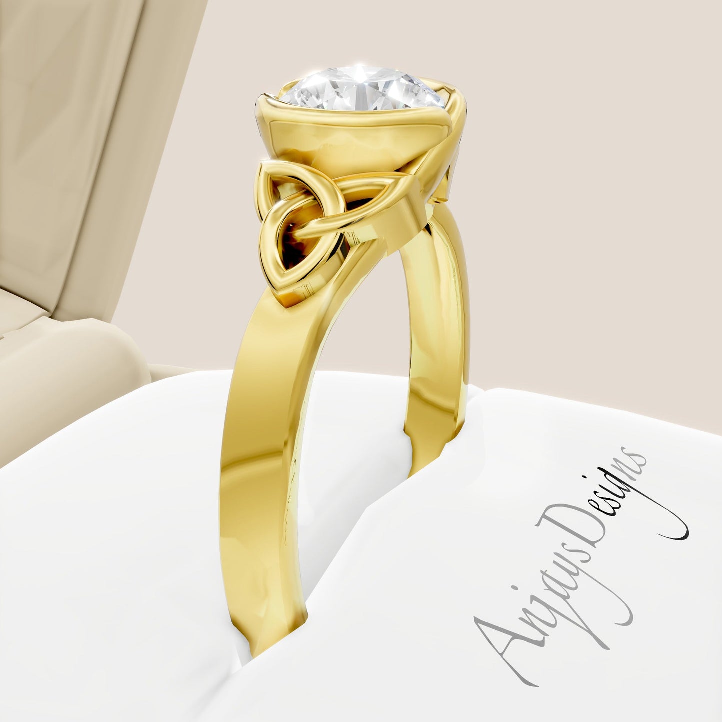 Celtic Trinity Knot Engagement Ring Bezel Set 1 Carat Diamond Engagement Ring Round Cut