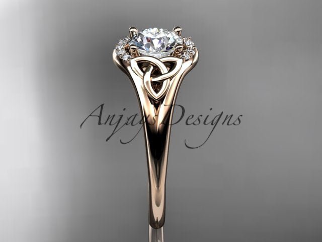 1 CT Round Lab Grown Diamond Halo Engagement Ring Celtic Trinity Knot Ring