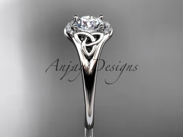 1 CT Round Lab Grown Diamond Halo Engagement Ring Celtic Trinity Knot Ring