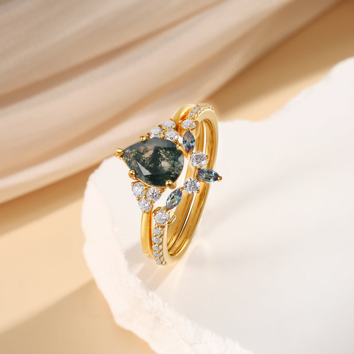 K Gold Natural Moss Agate Ring