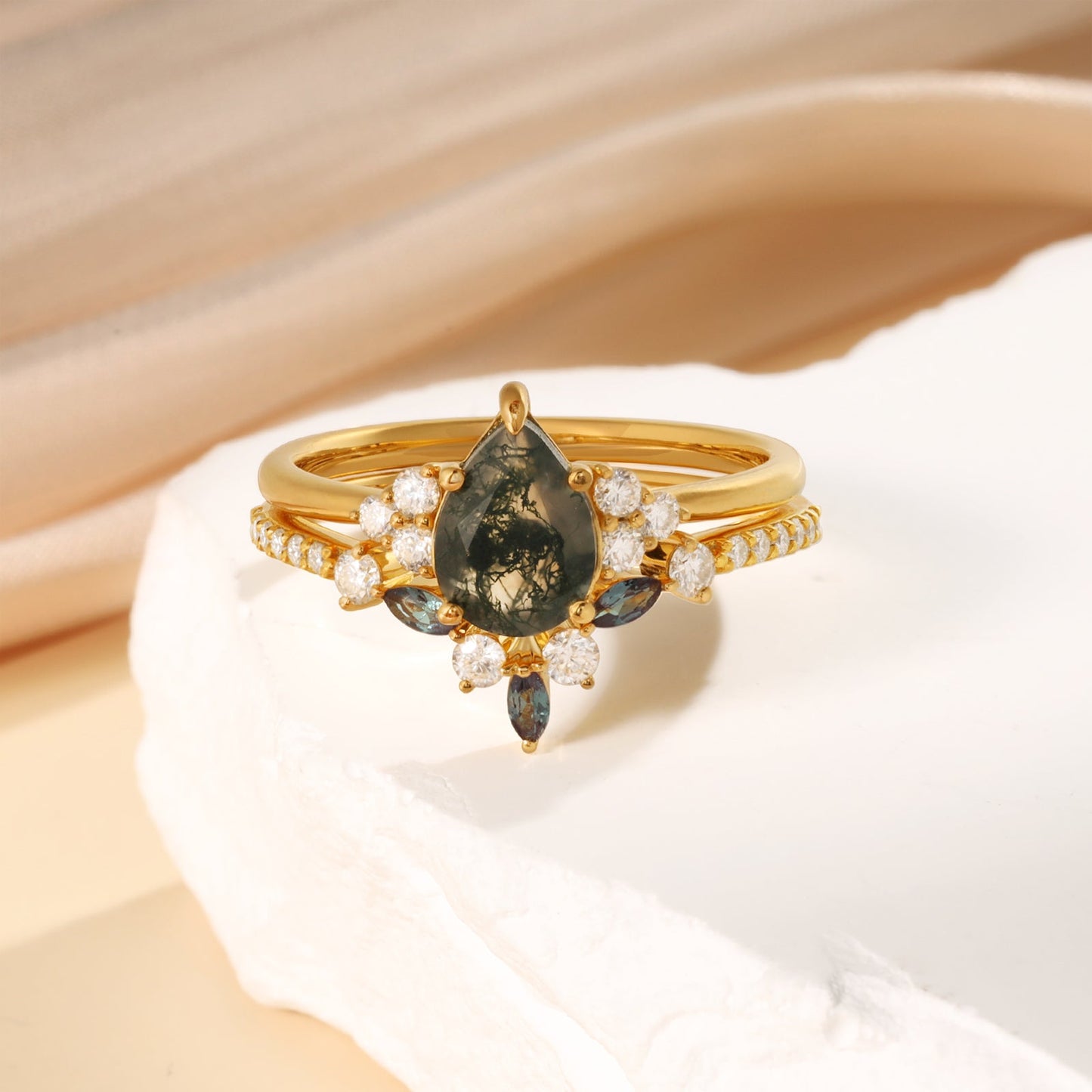 K Gold Natural Moss Agate Ring