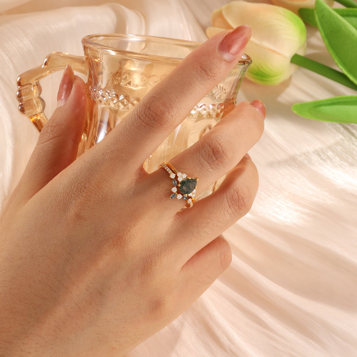 K Gold Natural Moss Agate Ring