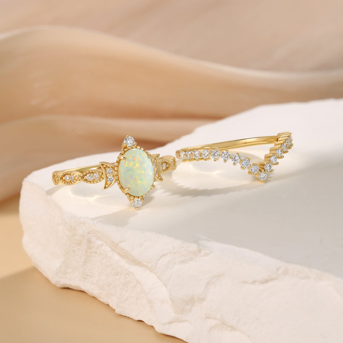 K Gold Natural Opal Stone Ring