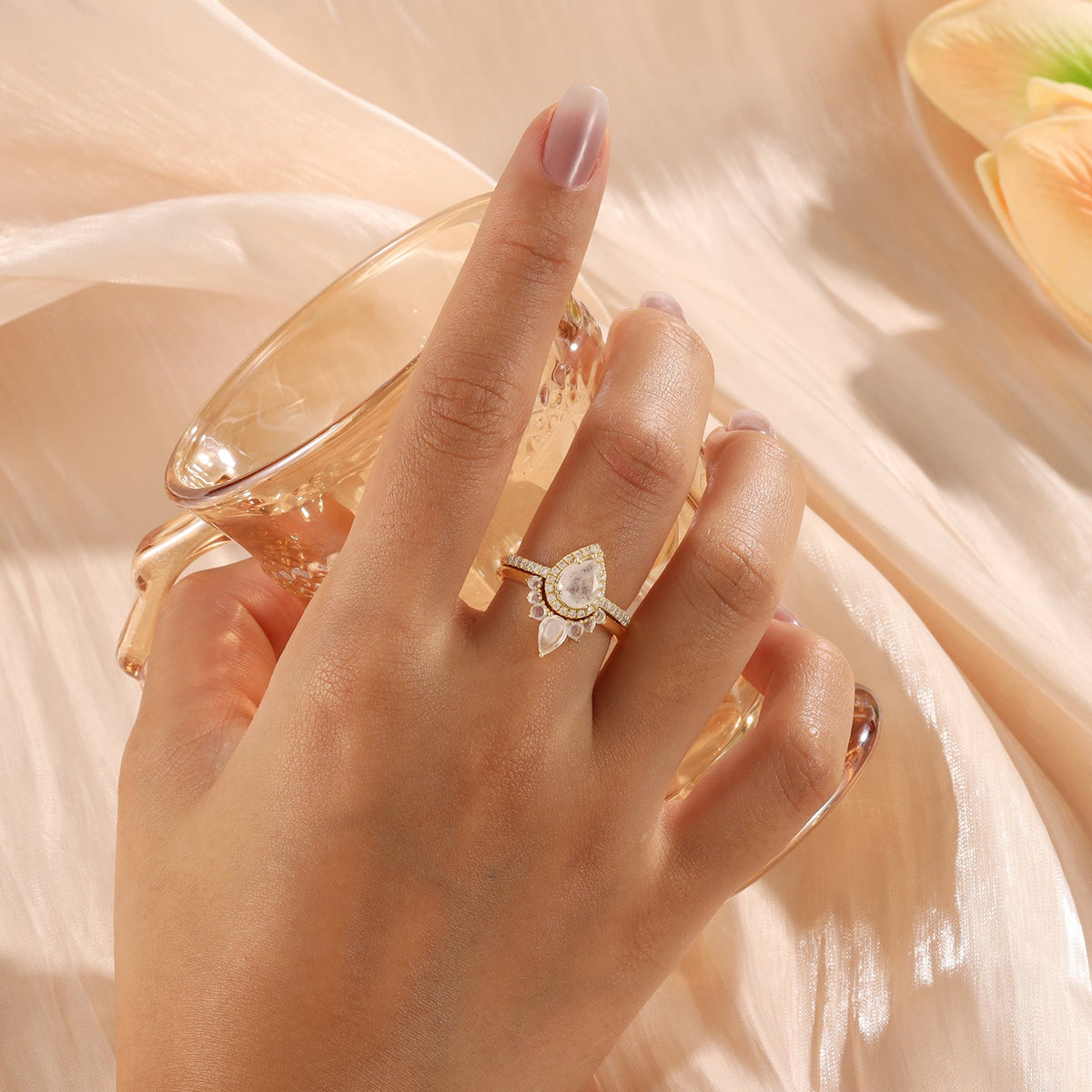 K Gold Natural Moonstone Ring