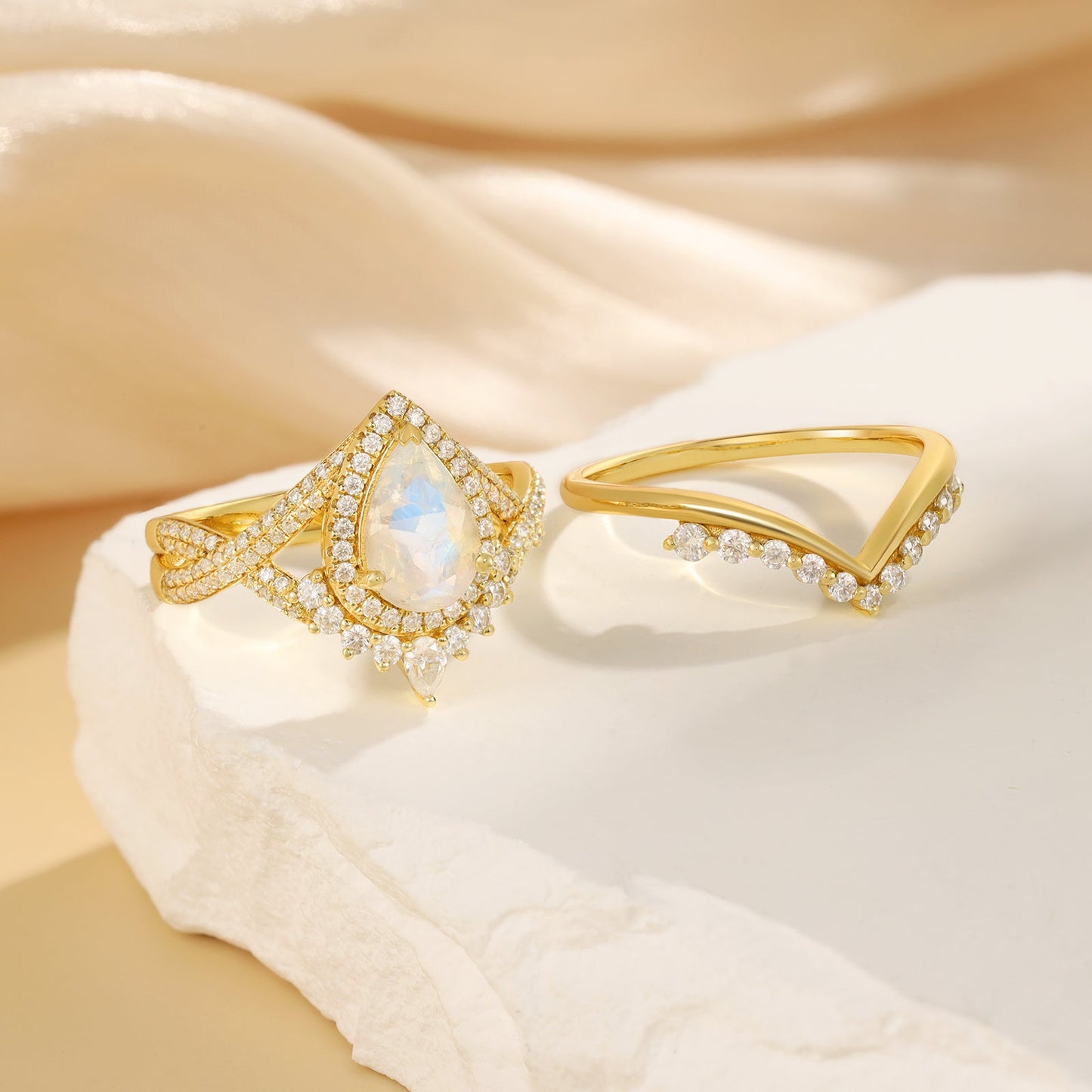 K Gold Natural Moonstone Ring
