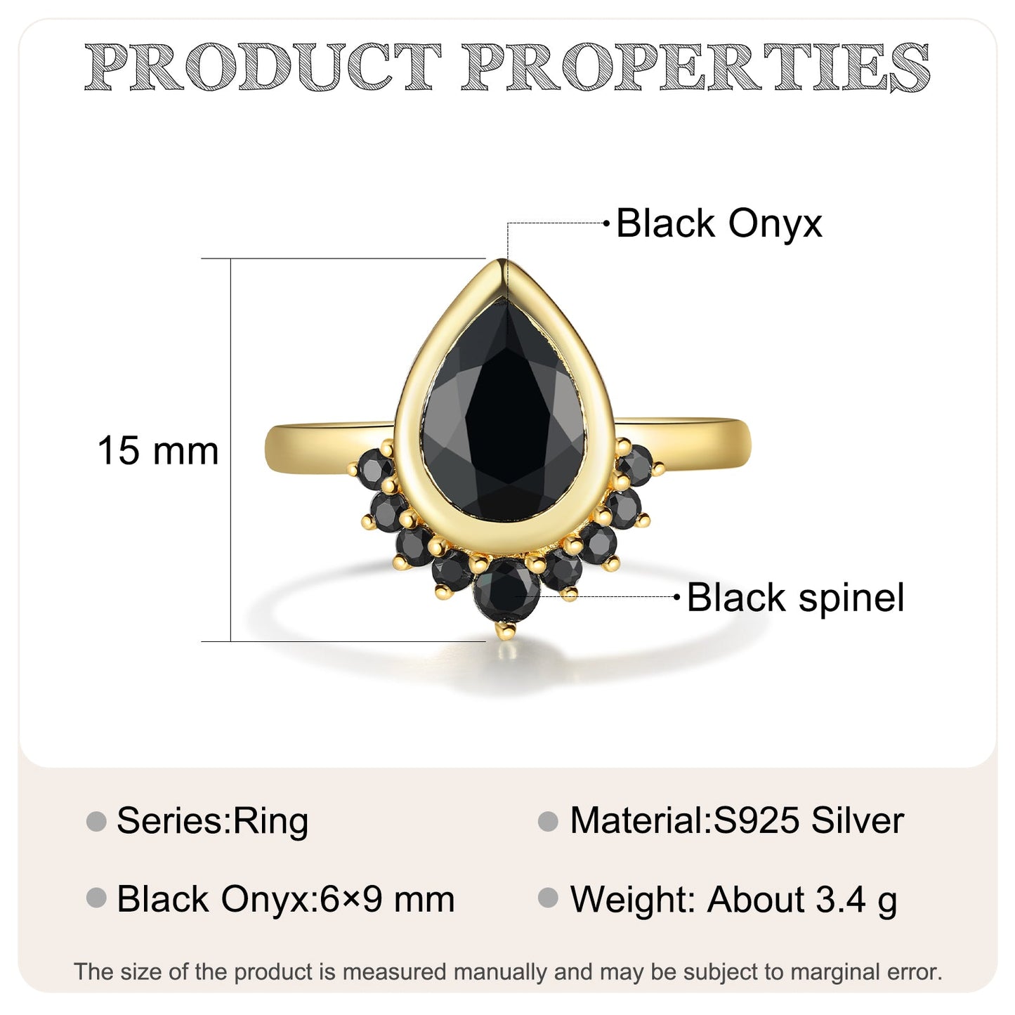 K Gold Natural Black Onyx Ring