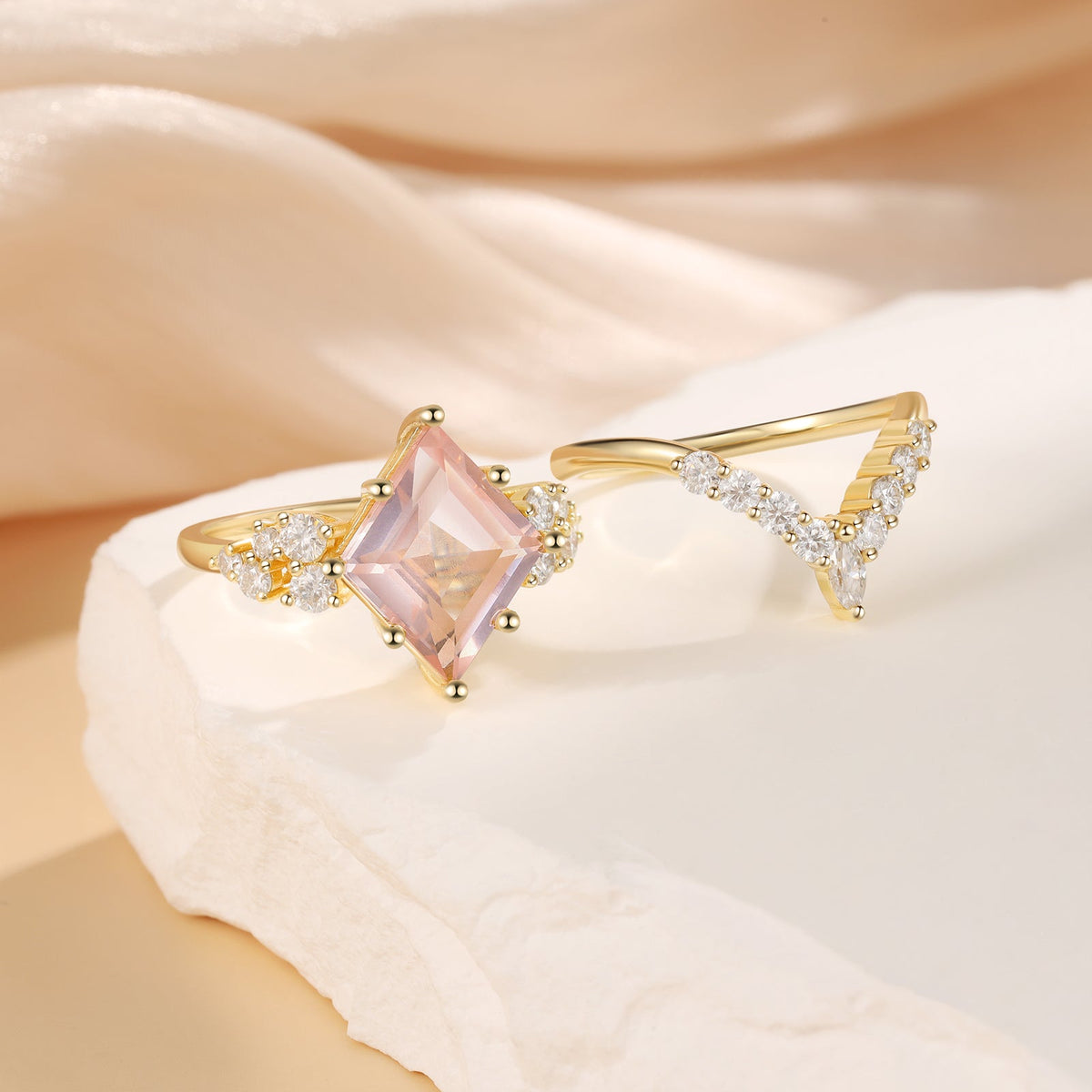 K Gold Natural Rose Quartz Ring