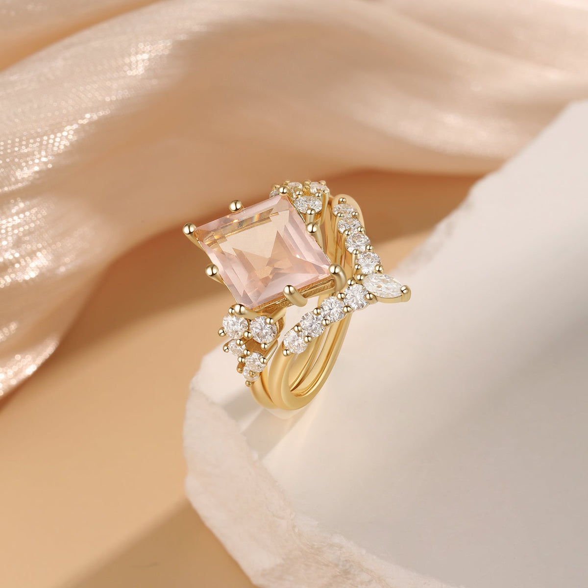 K Gold Natural Rose Quartz Ring