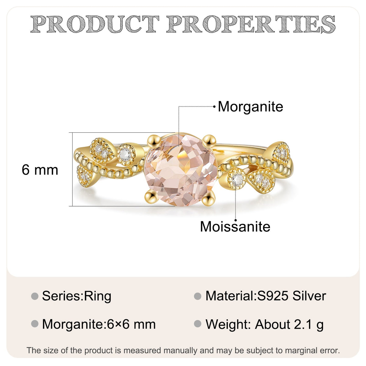 K Gold Natural Morganite Ring