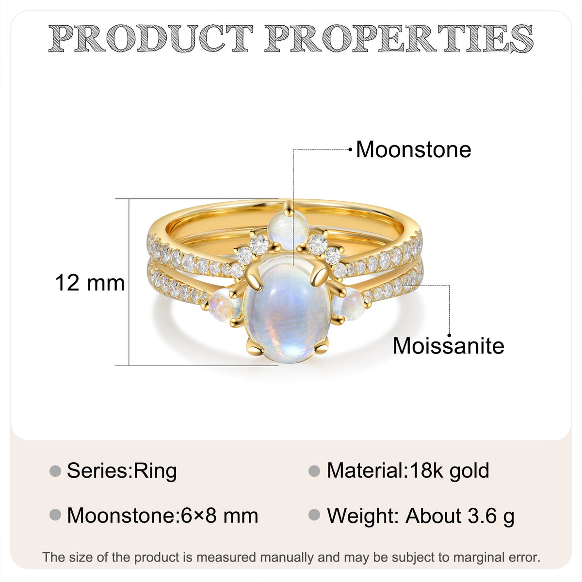 K Gold Natural Moonstone Ring