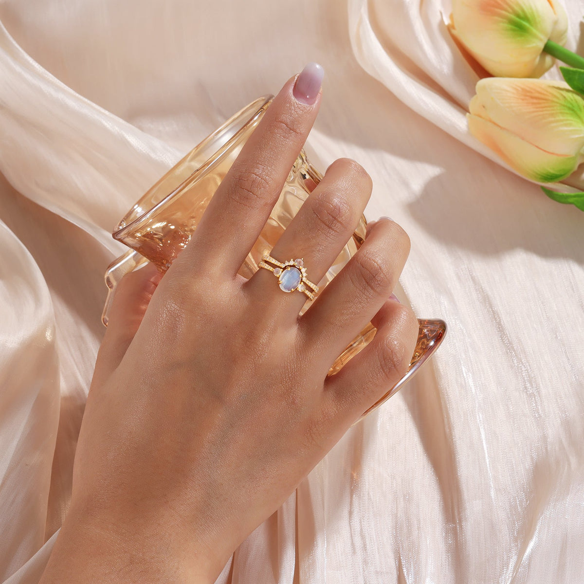 K Gold Natural Moonstone Ring