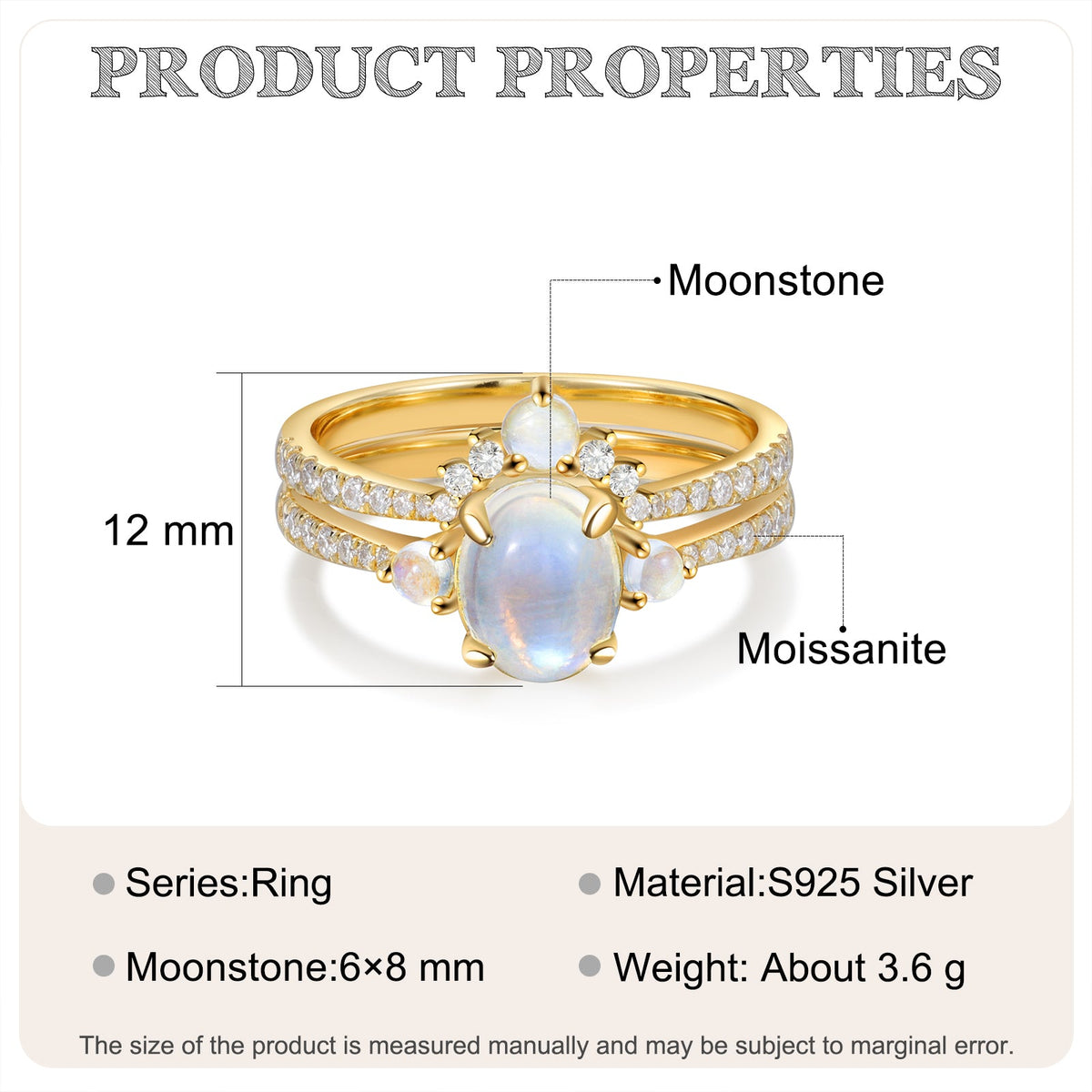 K Gold Natural Moonstone Ring