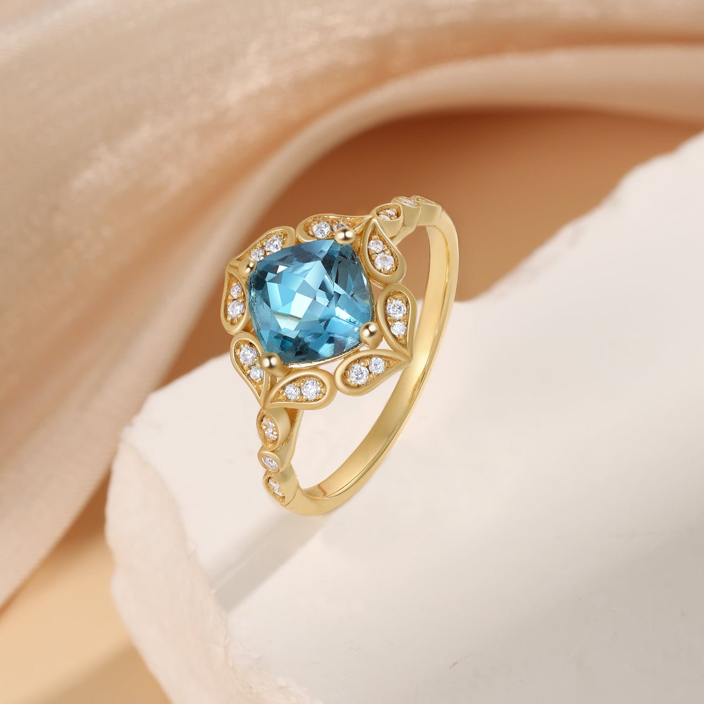 K Gold Natural Blue Topaz Ring
