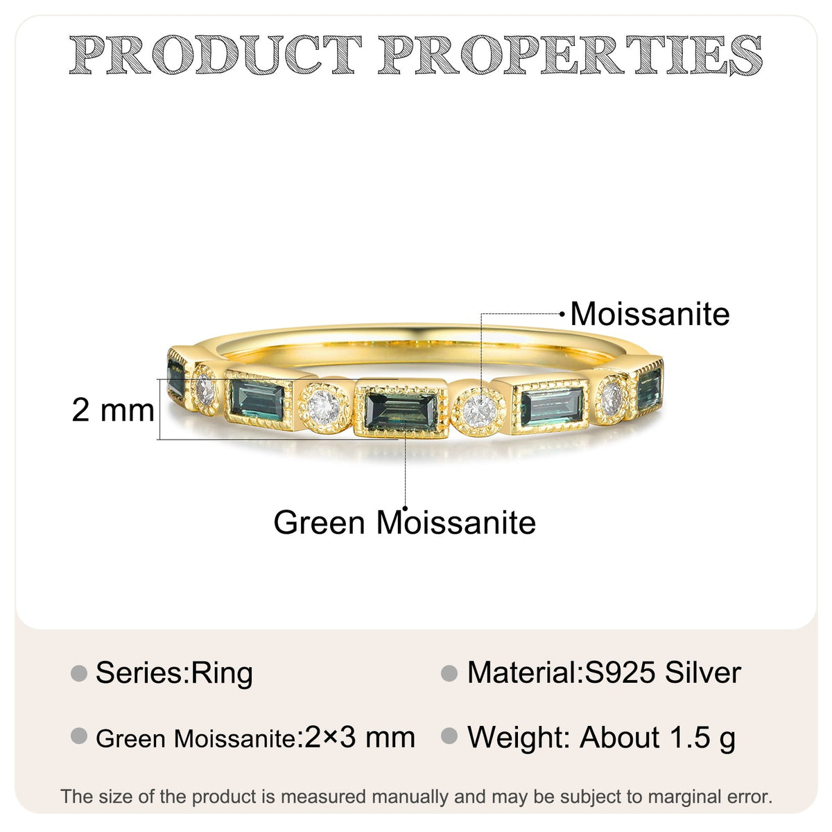 K Gold Natural Green Moissanite Ring