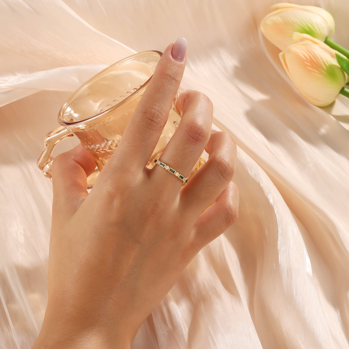K Gold Natural Green Moissanite Ring