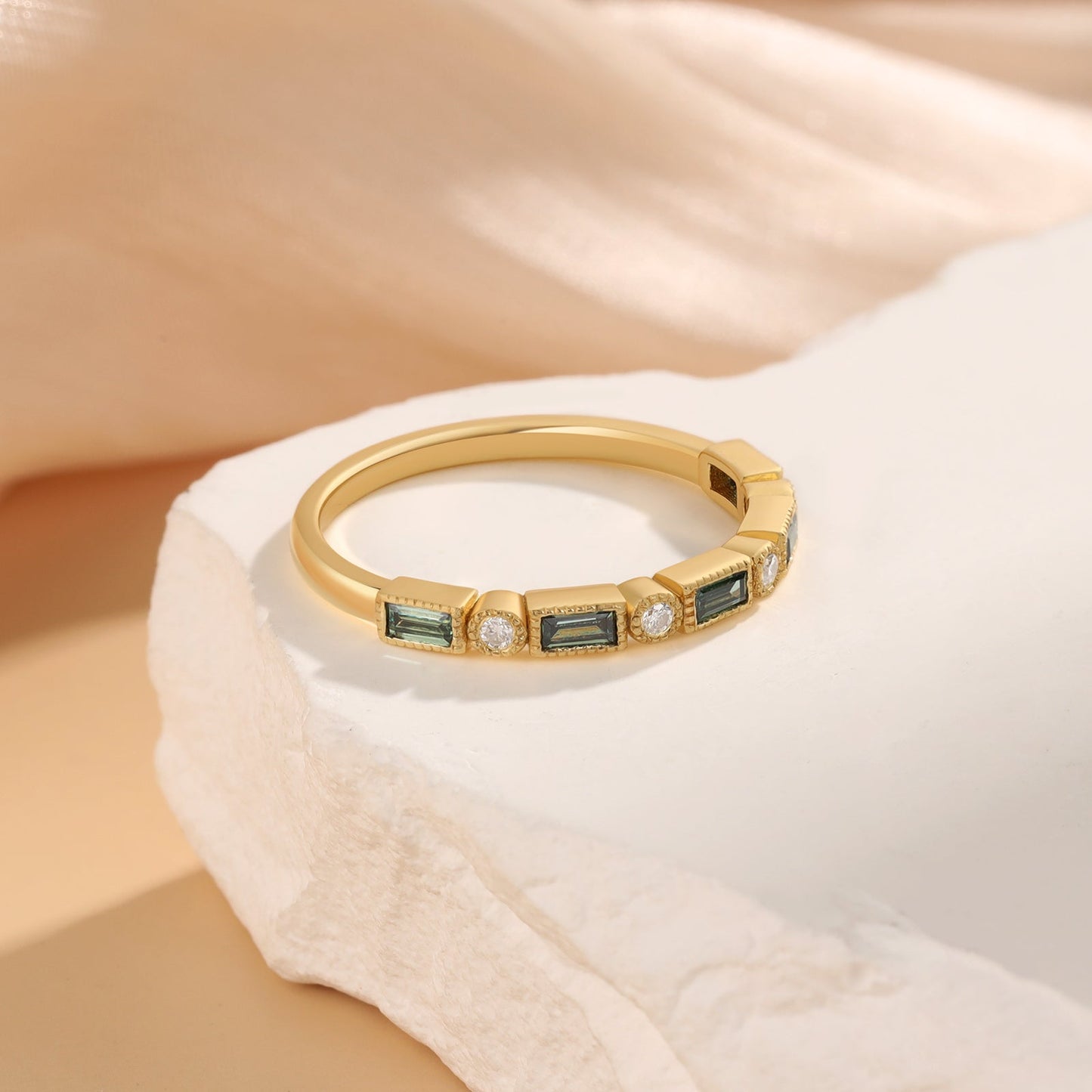 K Gold Natural Green Moissanite Ring