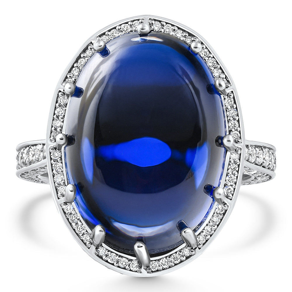 22.70Ct Ceylon Star Sapphire Diamond Heirloom Ring 14k White Gold Lab Grown