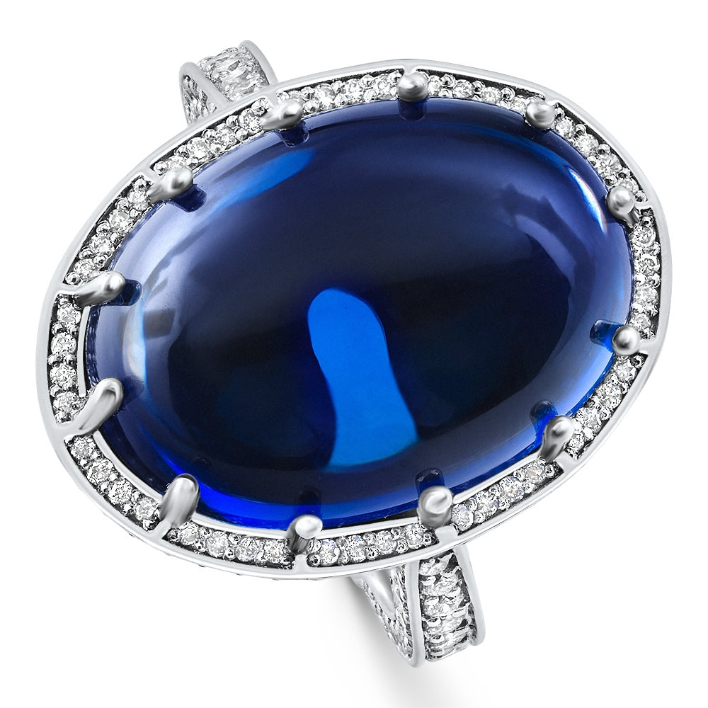 22.70Ct Ceylon Star Sapphire Diamond Heirloom Ring 14k White Gold Lab Grown