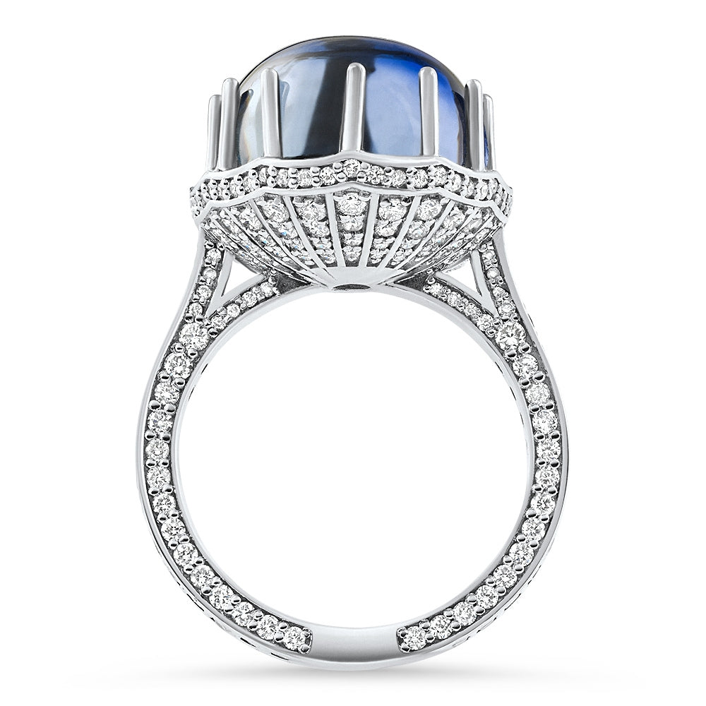 22.70Ct Ceylon Star Sapphire Diamond Heirloom Ring 14k White Gold Lab Grown