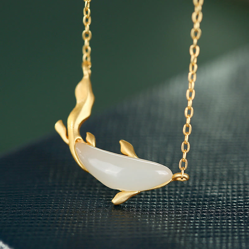 Fortune Jewel 925 Sterling Silver White Jade Dolphin Luck Necklace Pendant