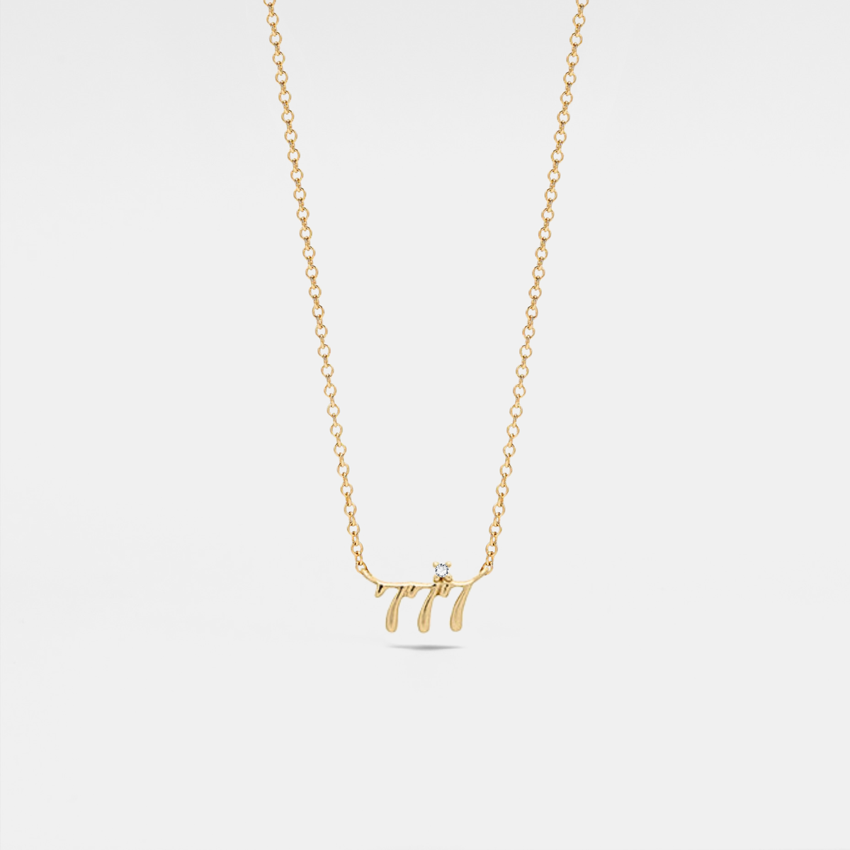 Dainty Angel Number Charm Necklace in 925 Sterling Silver: Yellow Gold / 777