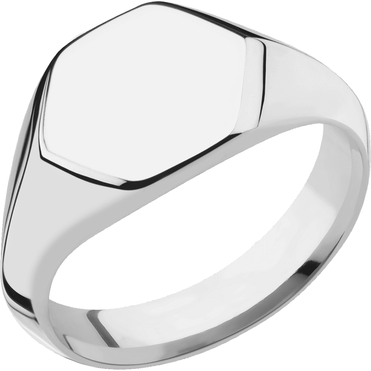 Medium Hexagon signet ring (13.9x12mm) in Titanium, with a Wide style band.