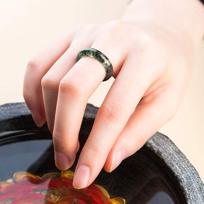 Fortune Jewel Moss Agate Healing Balance Ring