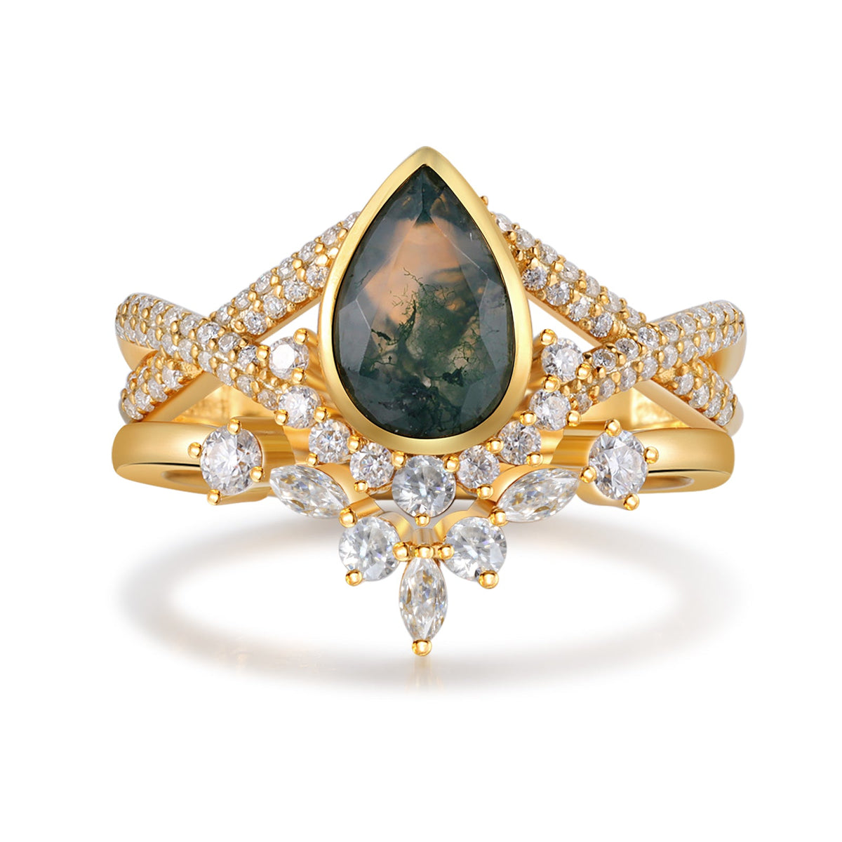 K Gold Natural Moss Agate Ring