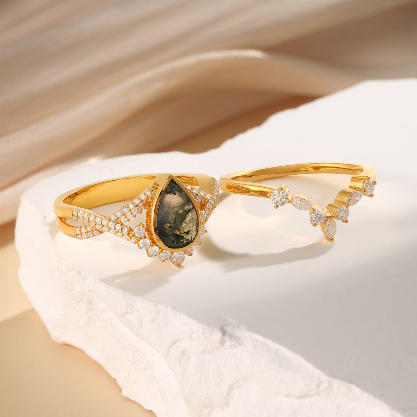 K Gold Natural Moss Agate Ring