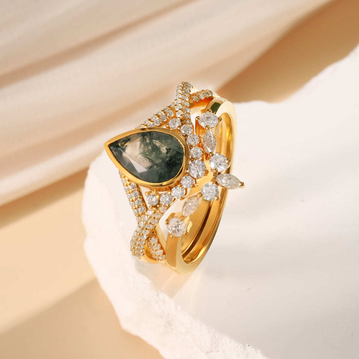 K Gold Natural Moss Agate Ring