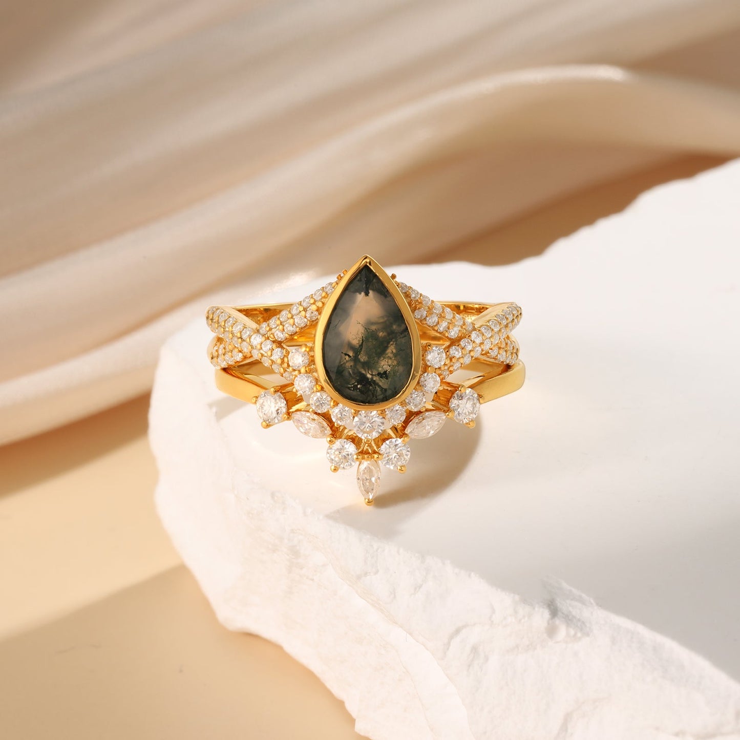 K Gold Natural Moss Agate Ring