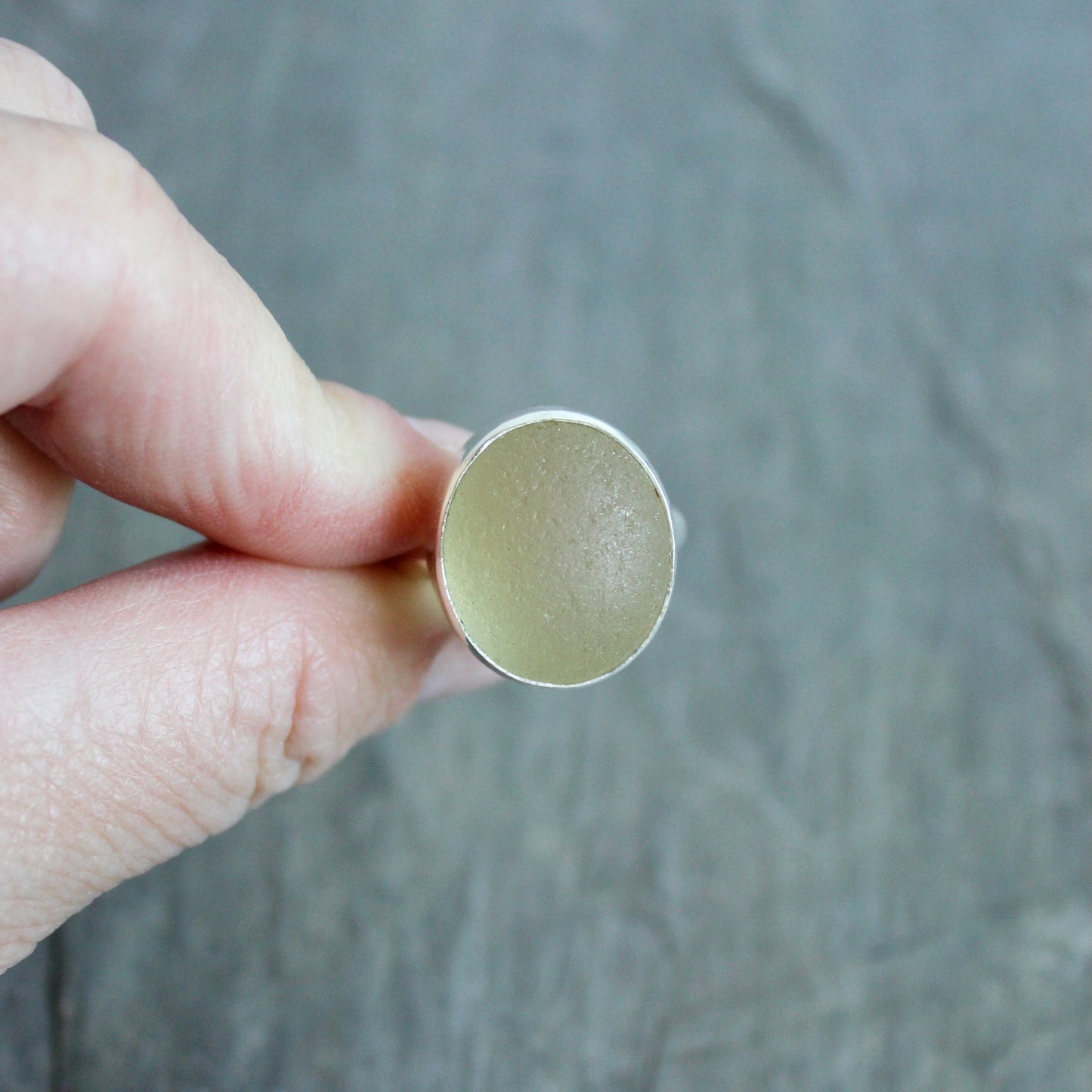 Chunky Champagne Sea Glass Ring | Sterling Silver | Handmade | Size 9