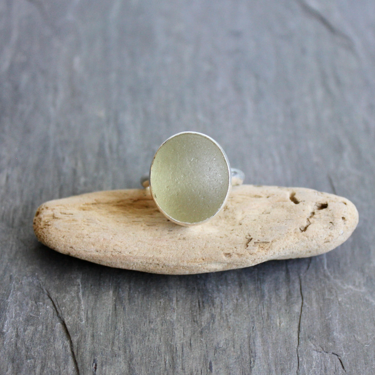 Chunky Champagne Sea Glass Ring | Sterling Silver | Handmade | Size 9