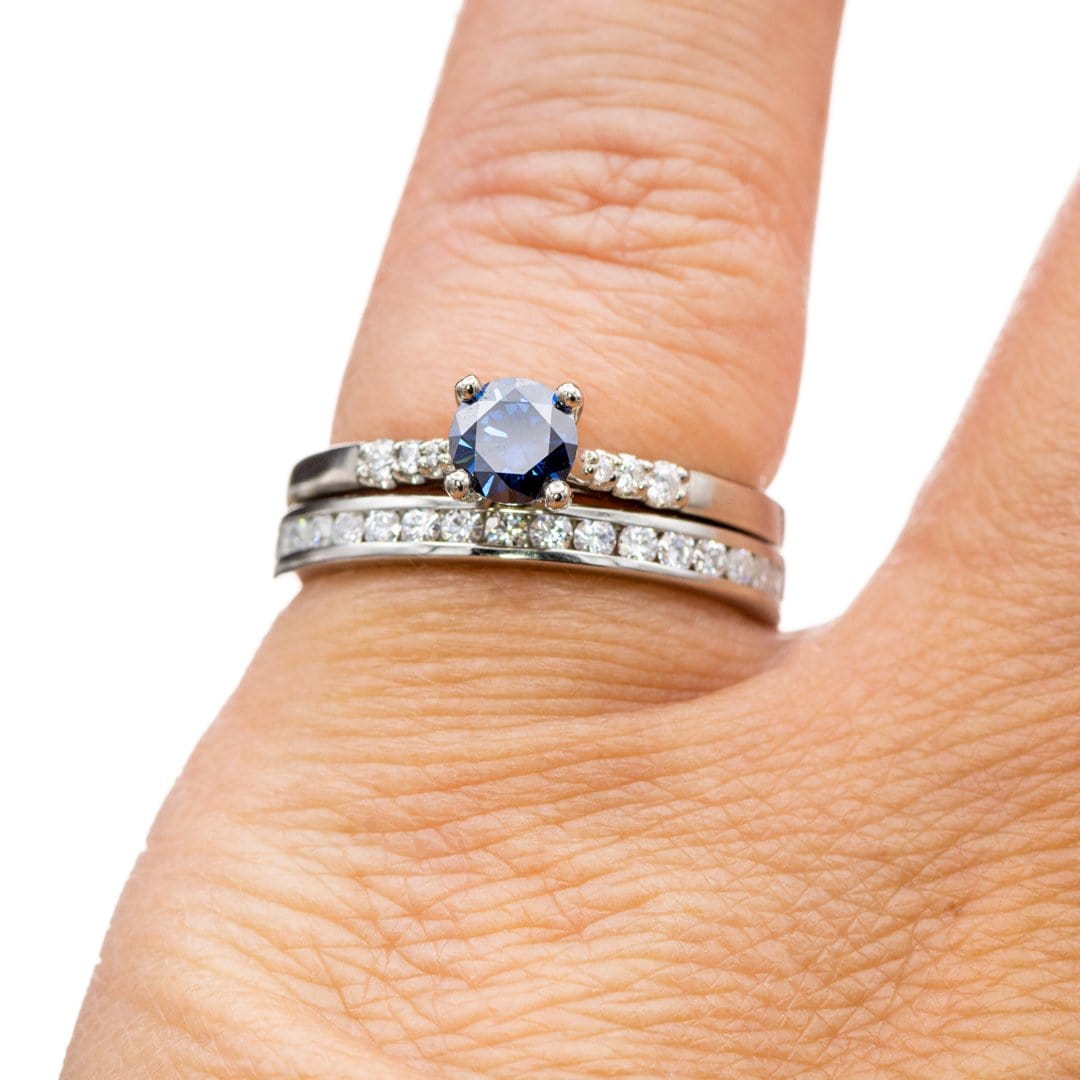 Blue Moissanite Prong Set Natalie Engagement Ring with Accented Cathedral Shank