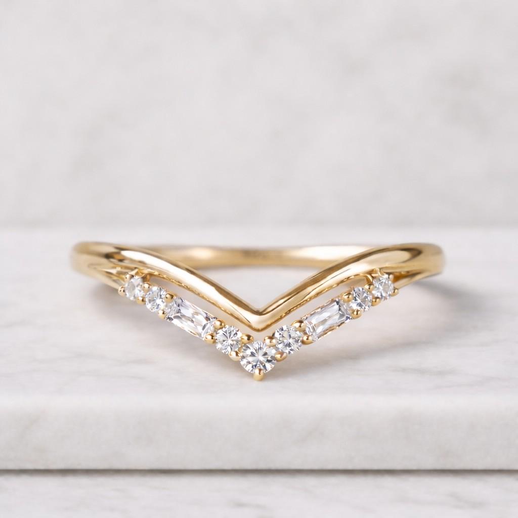 Chevron Wedding Band Baguette and Round Lab Grown Diamonds Band