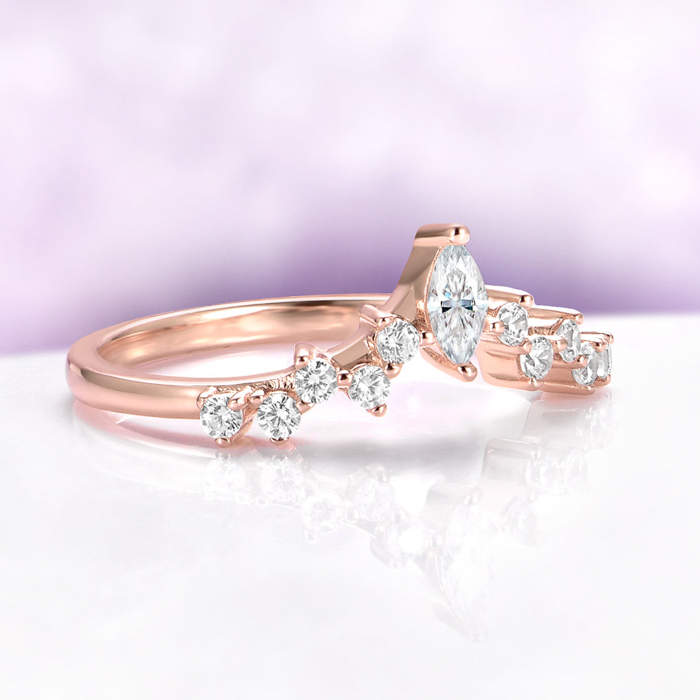 Chevron Curved Wedding Band in 14K Rose Gold Vermeil