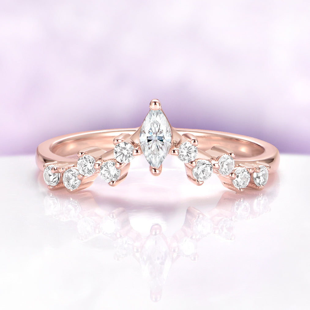 Chevron Curved Wedding Band in 14K Rose Gold Vermeil